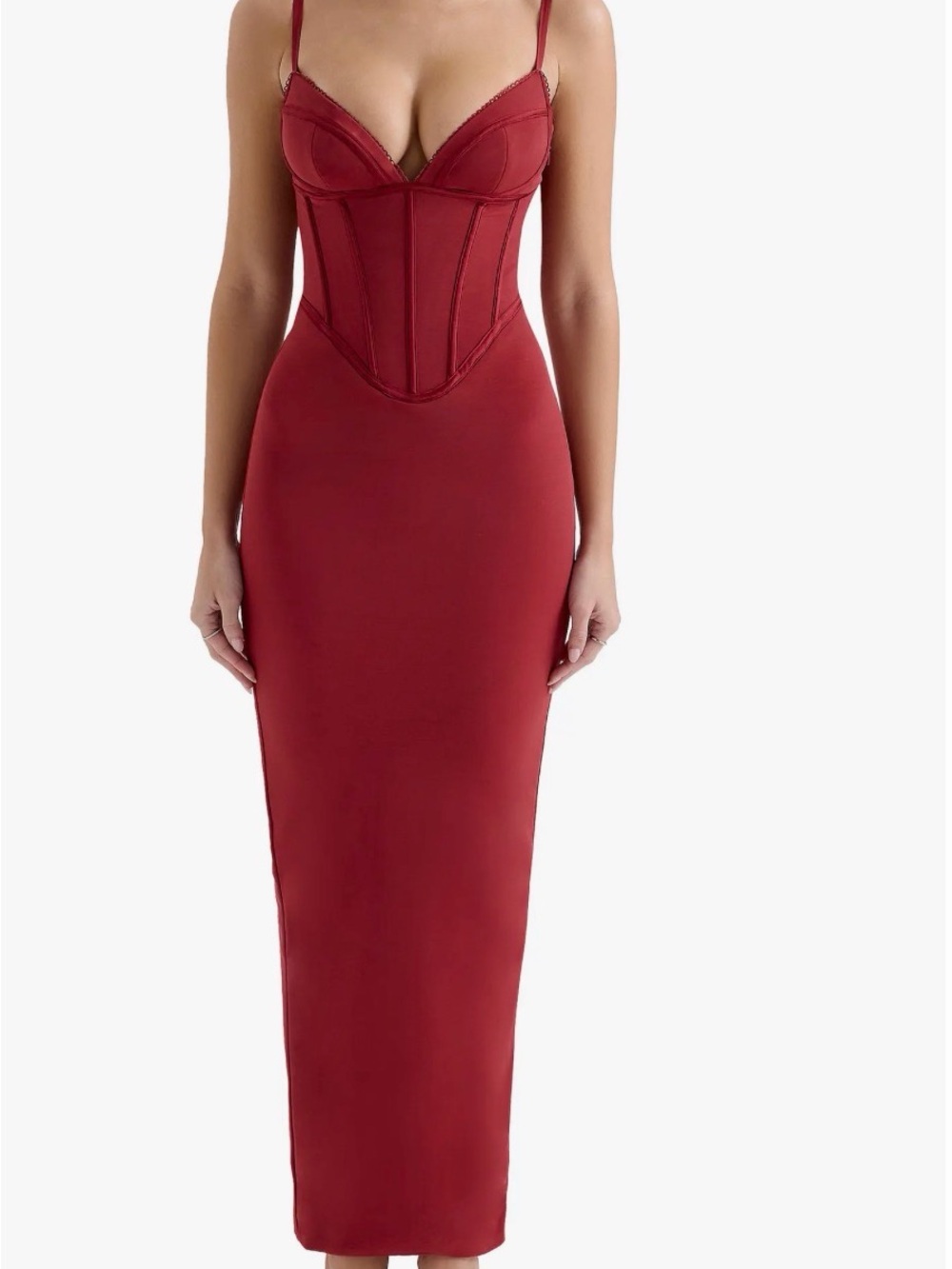 House of CB Burgundy Corset Maxi Dress